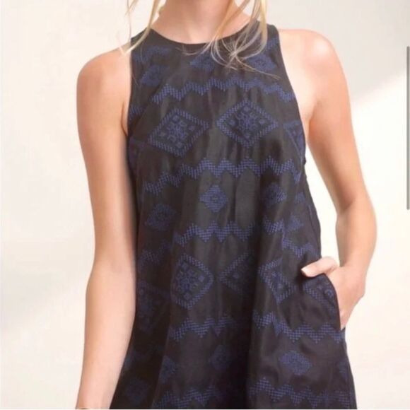 Aritzia Wilfred Trompette Embroidered Geometric Linen Sleeveless Dress Black XS - Picture 11 of 12